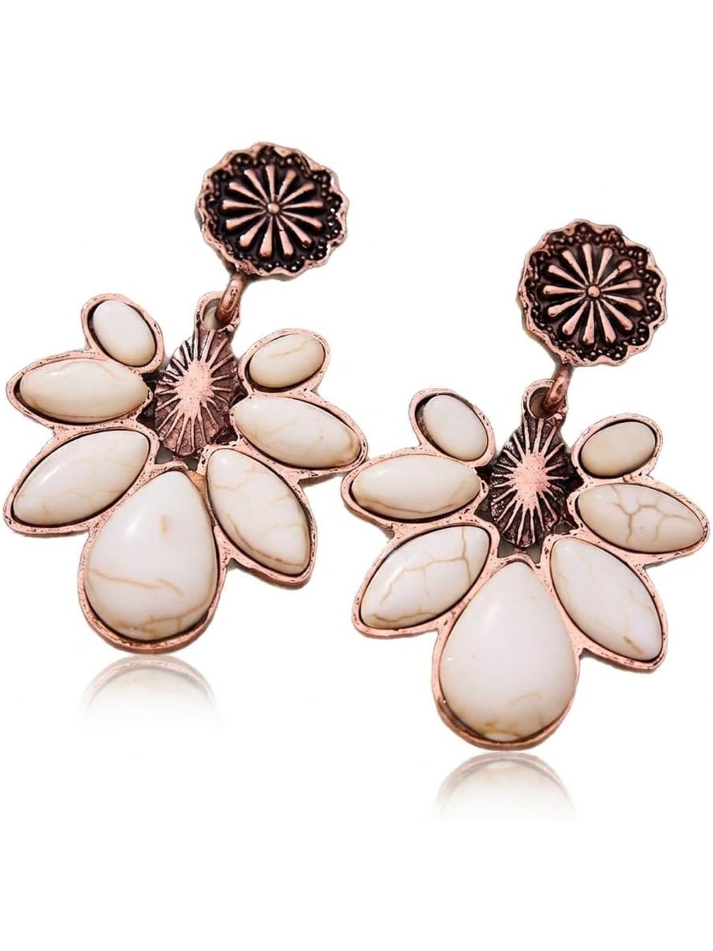 Anthropologie White Stone Floral Drop Earrings in Rose Gold Tone - Picture 7 of 7